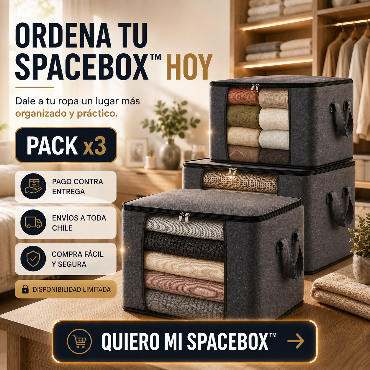 SPACEBOX™ x3 Ve tu ropa sin abrir la caja.