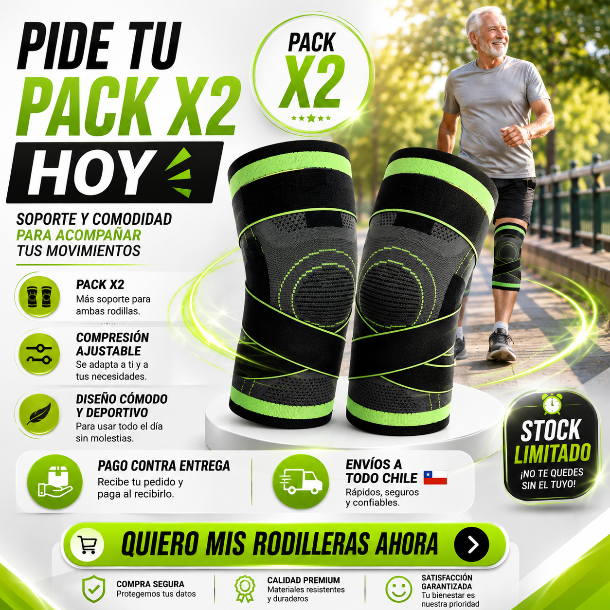 Pack 2 Rodilleras Ortopédicas De Compresión Ajustable