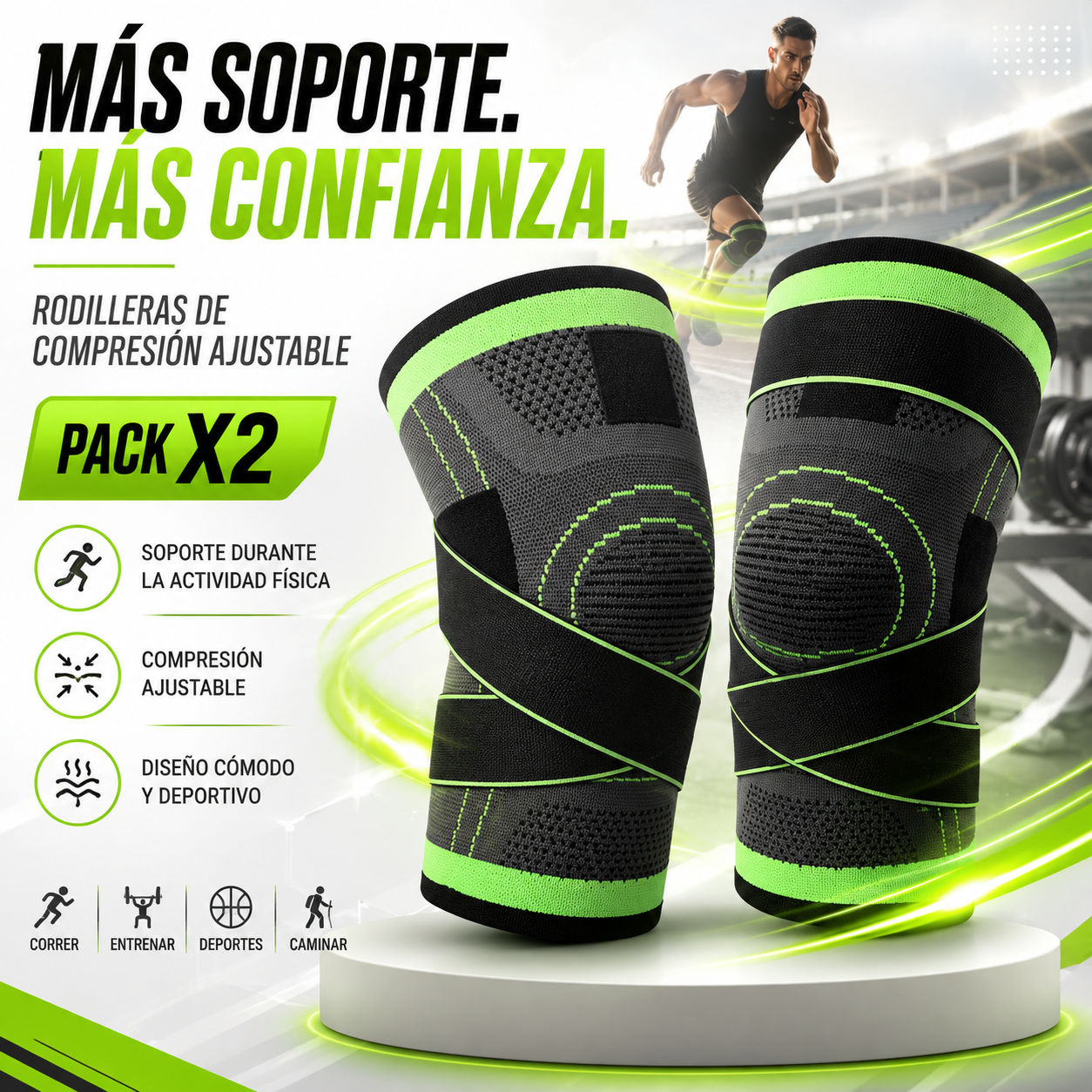 Pack 2 Rodilleras Ortopédicas De Compresión Ajustable